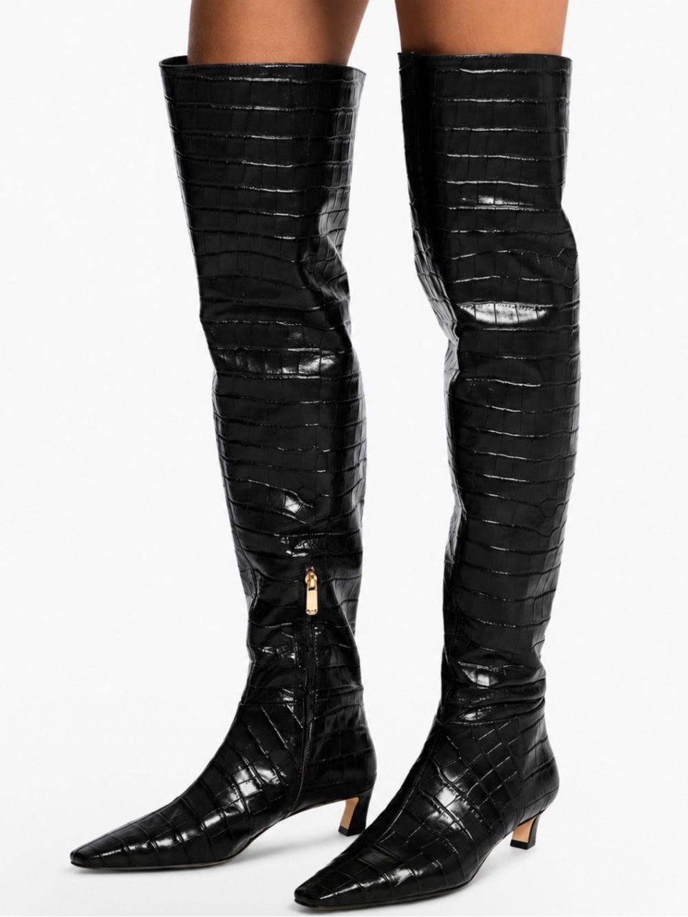 Michael Kors Black Croc-Embossed Over-The-Knee Pointed Toe Boots
